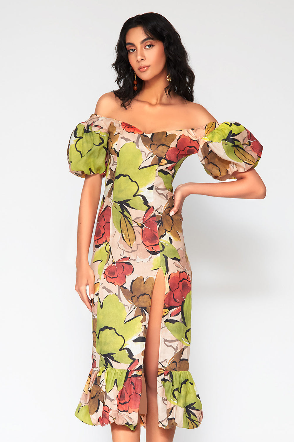 gabriella midi dress Sleeveless Midi Gabriella Dress Mallorca in Print Satin | XS