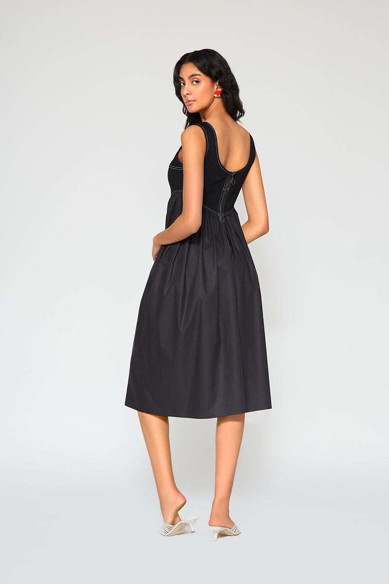 Monica Denim Midi Dress 8 / Black Monica Denim Midi Dress 8 / Black