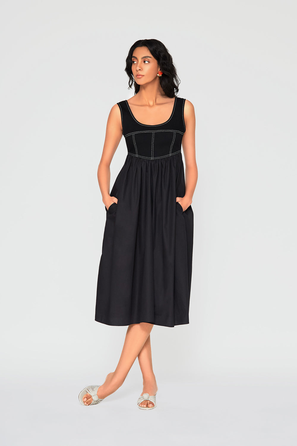 black monika midi dress Monica Denim Midi Dress 8 / Black