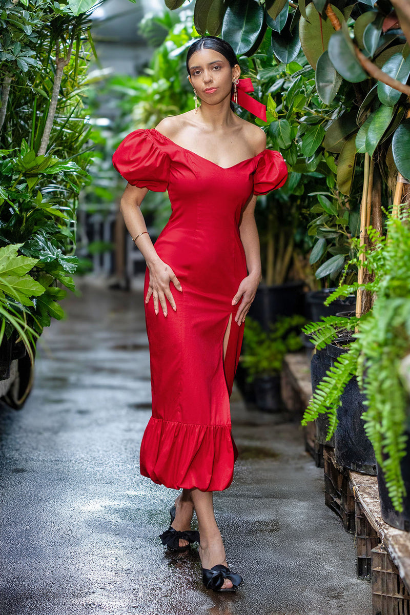 Gabriela Cotton Midi Dress 12 / True Red