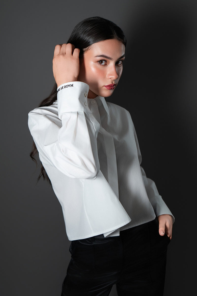 Embroidered Button Down Shirt 3 / White / Collar