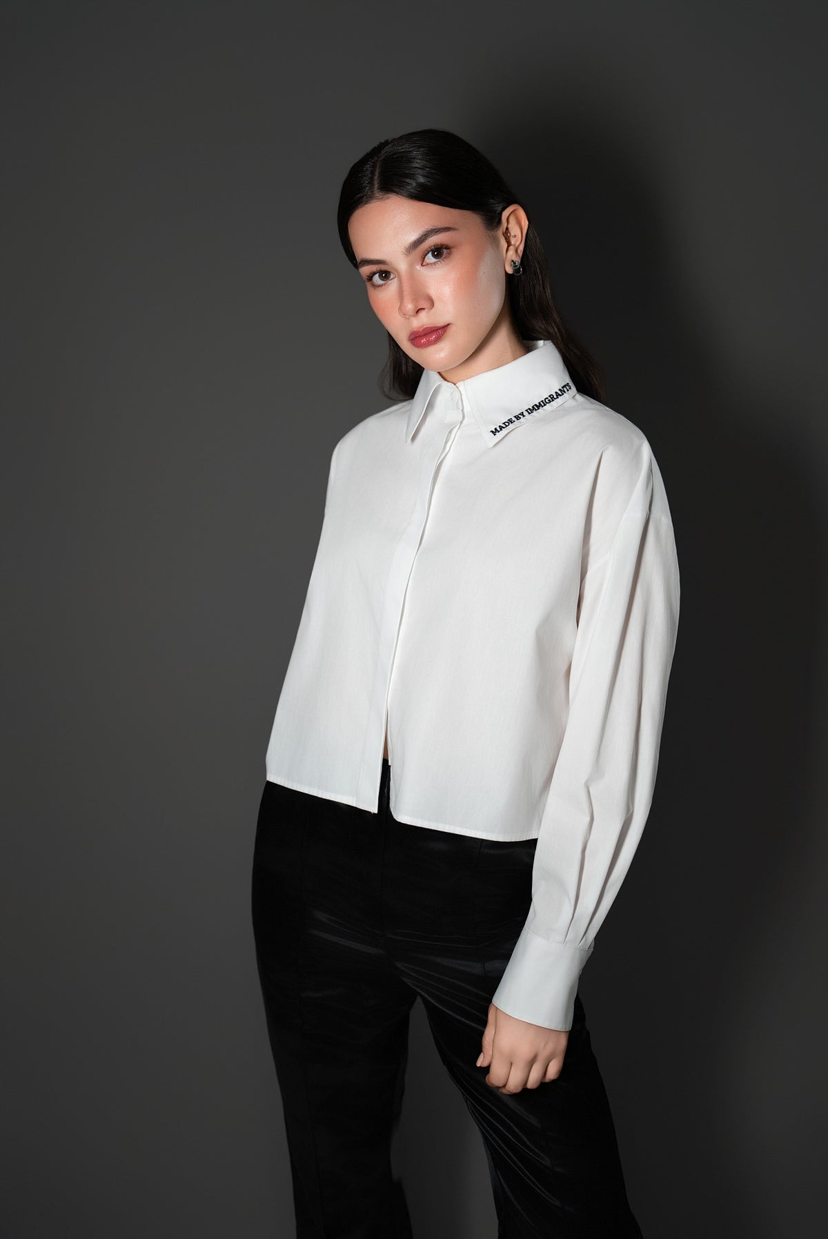 Embroidered Button Down Shirt 3 / White / Collar
