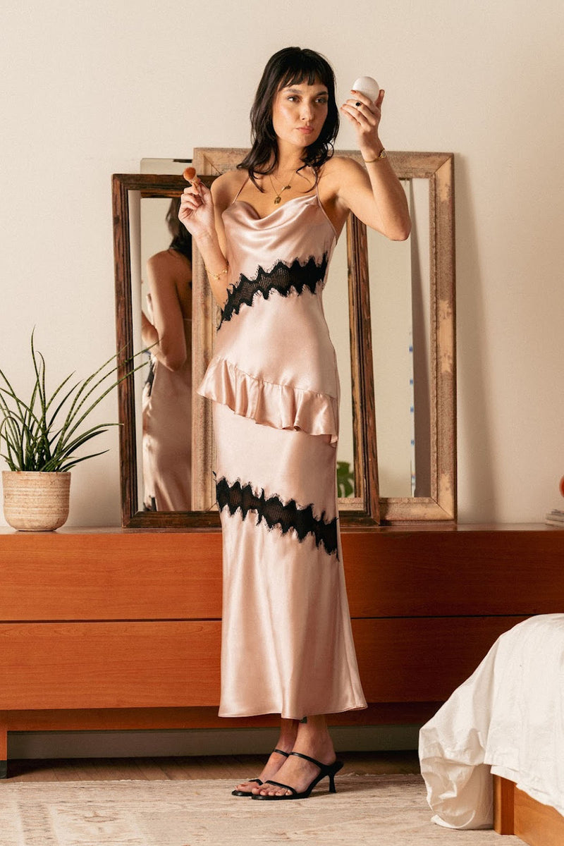 Vicky Silk Satin Lace Dress rosa pastel / M