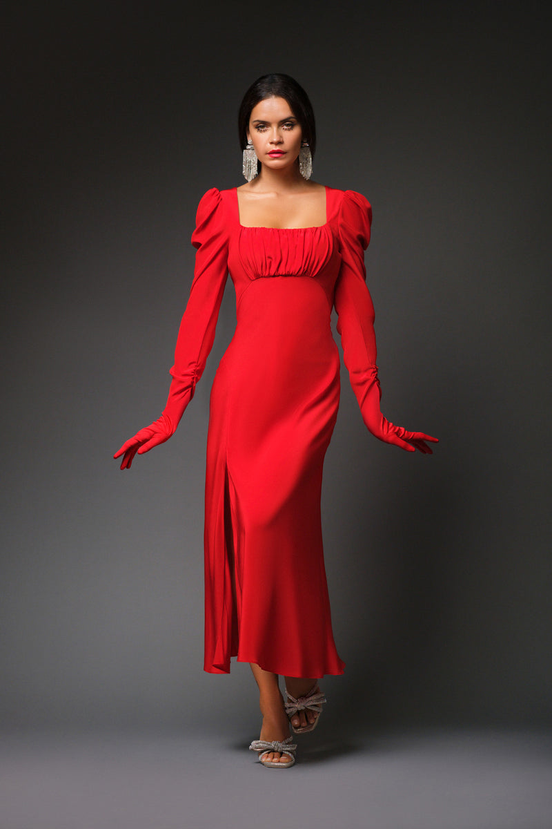 Open back long sleeve gown - carbon – Michelle Mason
