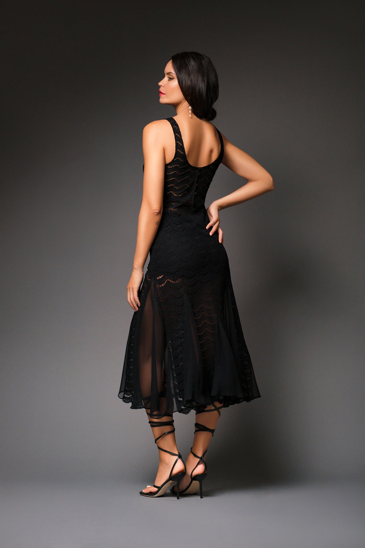 Rachael Sheer Lace Dress Noir / 10