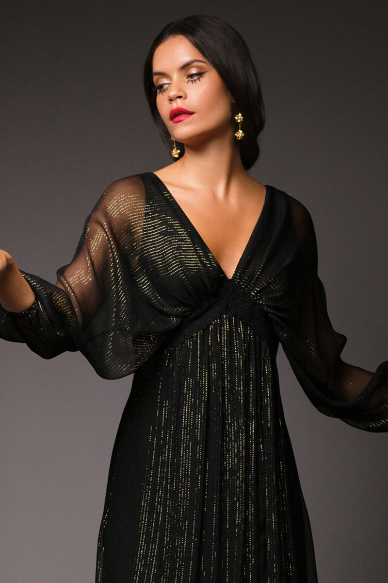 Paula Metallic Chiffon Dress Black Gold / L Paula Metallic Chiffon Dress Black Gold / L