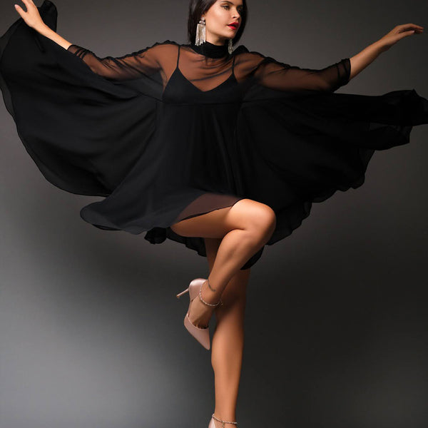 Penelope Chiffon Trapeze Dress Black / L