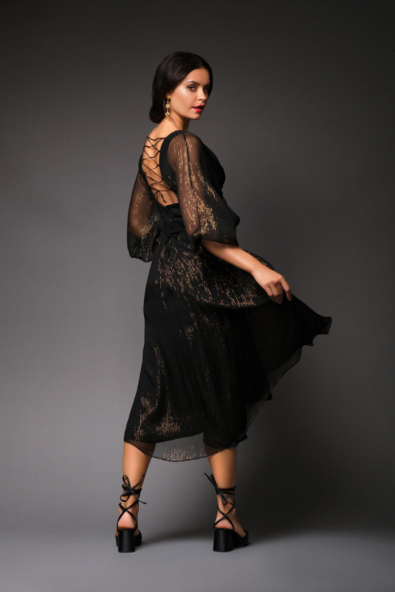 Paula Metallic Chiffon Dress Black Gold / Xs Paula Metallic Chiffon Dress Black Gold / Xs